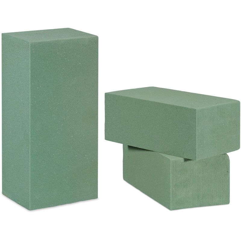 foto del prodotto relaxdays spugna per fiori freschi, set da 3, floral foam per composizioni floreali, per matrimoni, 7,5x20x10 cm, verde