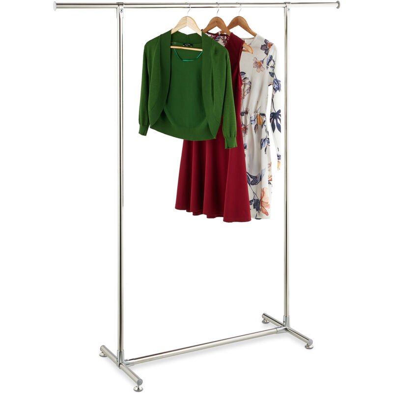 foto del prodotto relaxdays stand appendiabiti da terra, barra attaccapanni, appendi abiti hxlxp 162x151x42 cm acciaio inox, argentato