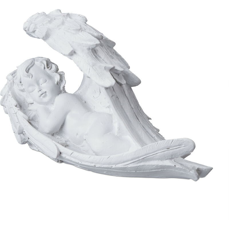 foto del prodotto relaxdays statuetta angelo custode addormentato, statua commemorativa resistente al gelo, giardino, poliresina, bianco