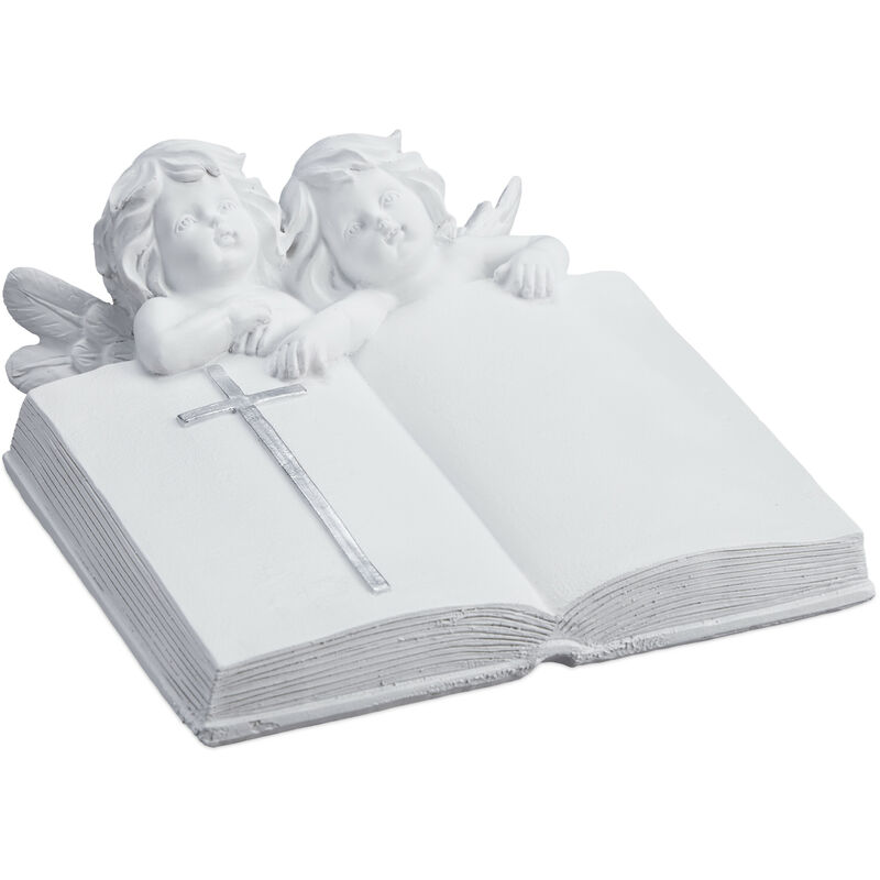foto del prodotto relaxdays statuetta angelo custode, statua cherubini commemorativa resistente al gelo, per giardino, poliresina, bianco