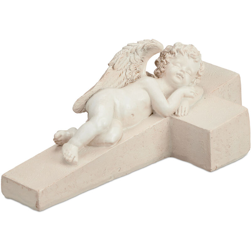 foto del prodotto relaxdays statuetta angelo custode sulla croce, statua commemorativa resistente al gelo, per giardino, poliresina, crema