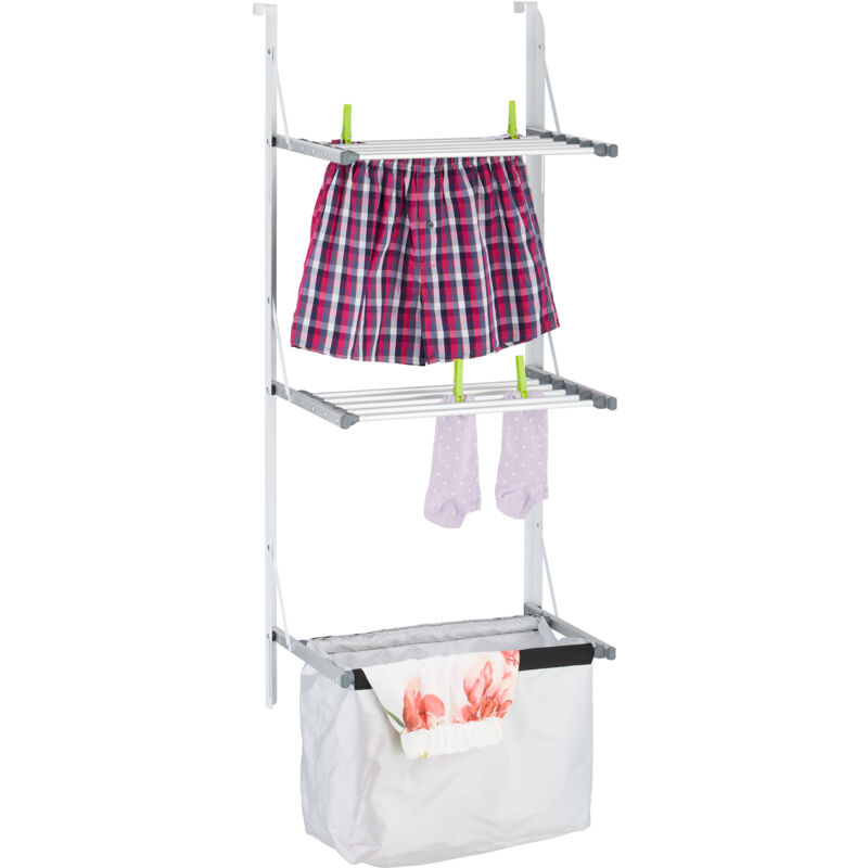 foto del prodotto relaxdays stendibiancheria da doccia, stendino da appendere alla porta, termosifone, spazio stenditura 3,8 m,argentato