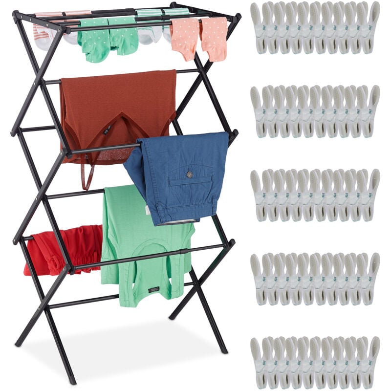 foto del prodotto relaxdays - stendibiancheria pieghevole, stendino verticale a torre con 11 aste e 6 livelli, salvaspazio, in ferro, nero