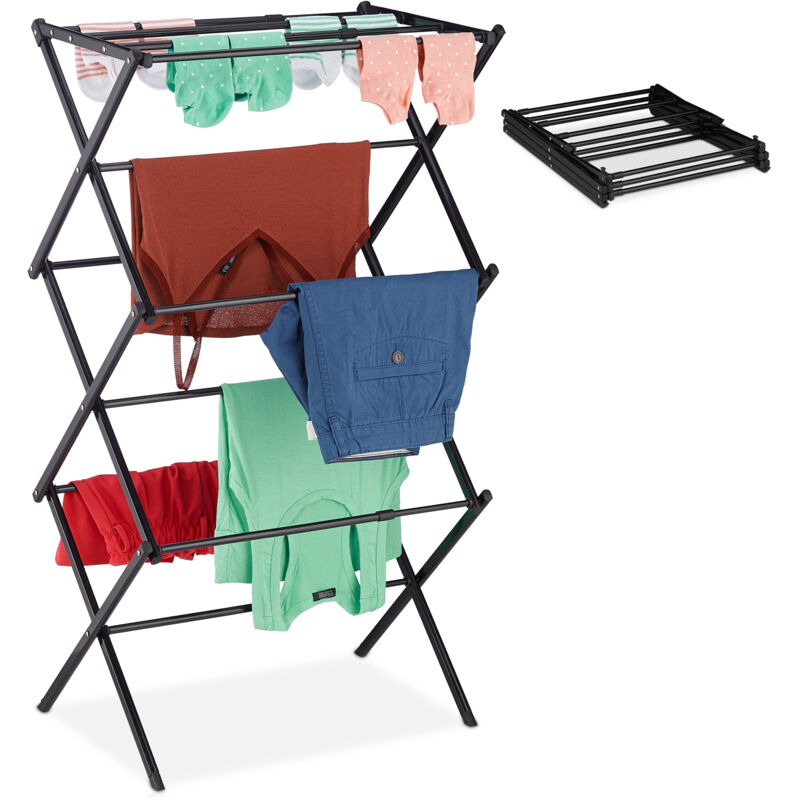 foto del prodotto relaxdays stendibiancheria verticale, stendino pieghevole a torre, 11 aste, 6 livelli, 105x73x37 cm, in metallo, nero