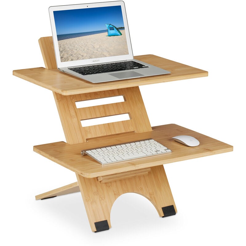 foto del prodotto relaxdays supporto pc da scrivania, per lavorare in piedi, leggio laptop, 2 ripiani, altezza regolabile, bamb , naturale
