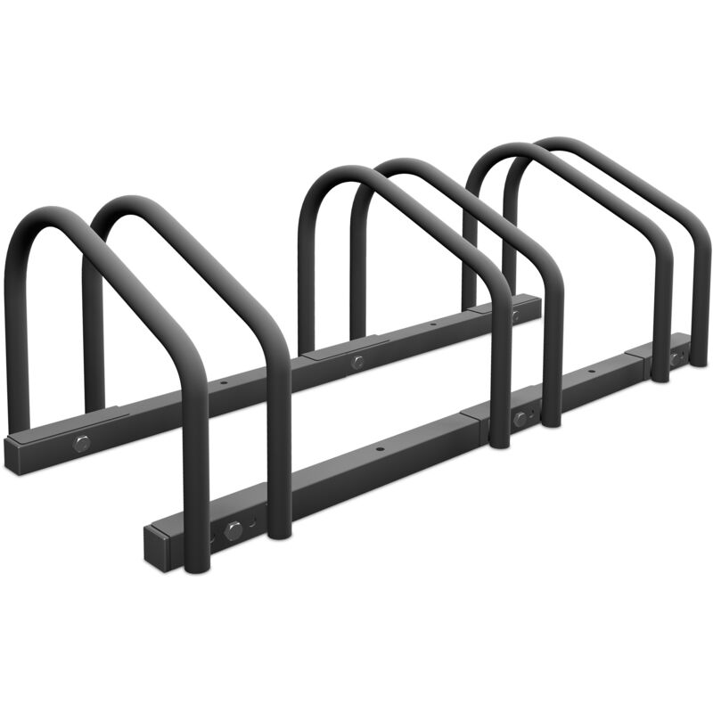 foto del prodotto relaxdays supporto per 3 biciclette, rastrelliera bici in acciaio, portabici larghezza pneumatici 60 mm, antracite