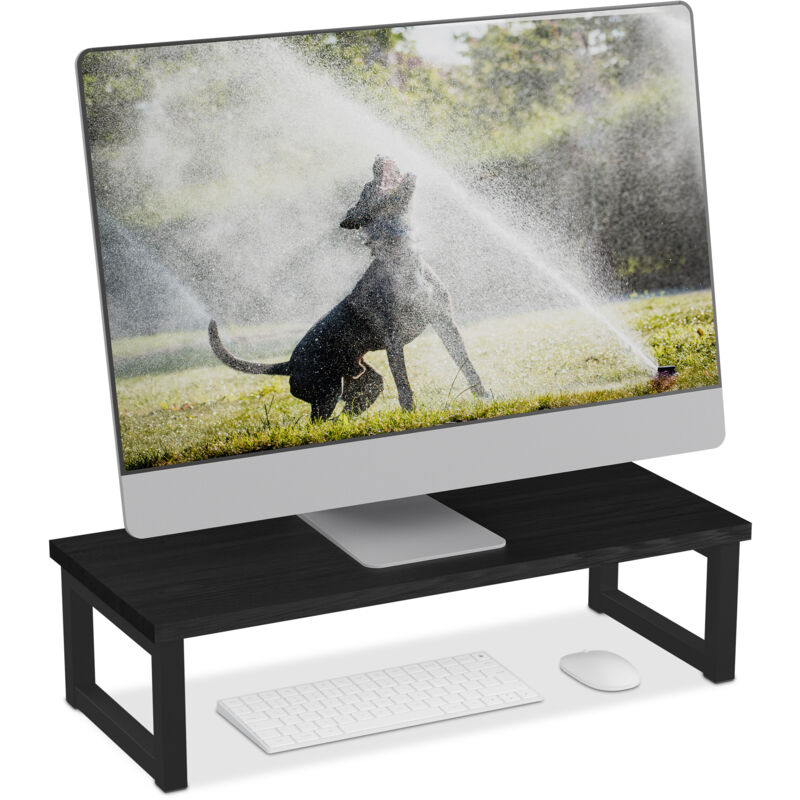 foto del prodotto relaxdays supporto per monitor, alza schermo pc per scrivania, hlp 15x55x23 cm, organizer ufficio, industriale, nero