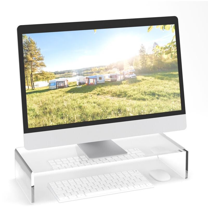 foto del prodotto relaxdays supporto per monitor da scrivania, ergonomico, hlp 10 x 50 x 20 cm, alzatina per schermo del pc, trasparente