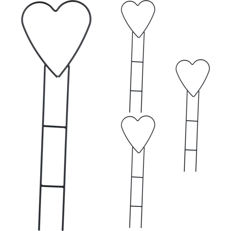 foto del prodotto relaxdays supporto per piante rampicanti a forma di cuore, set da 4 sostegni per rose, hxl 48x14,5 cm, metallo, nero