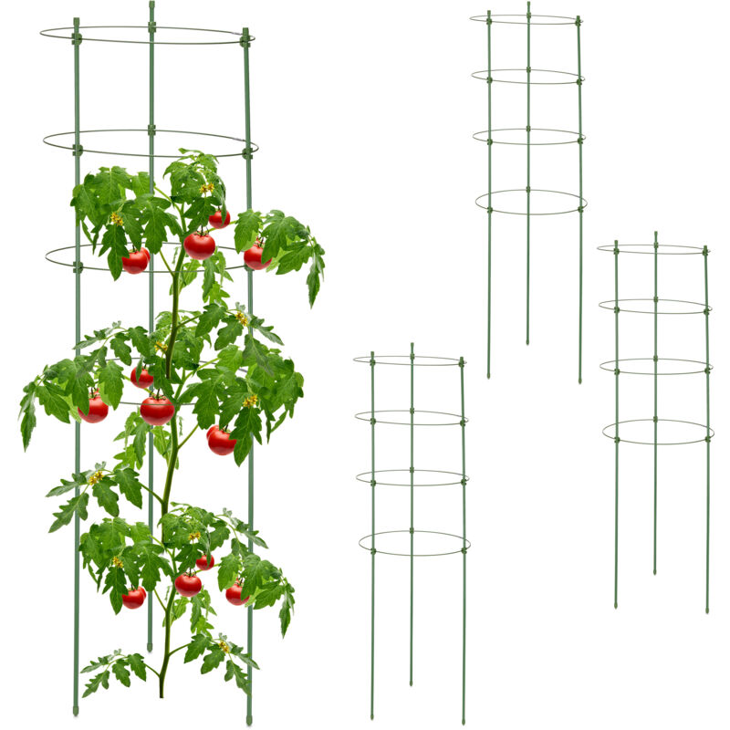 foto del prodotto relaxdays supporto per piante rampicanti, set 4, hxd 91 x 28 cm, per cetrioli, rose, rotondi, metallo e plastica, verde