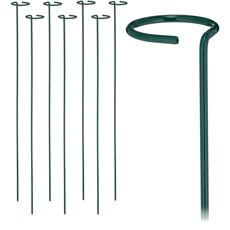 foto del prodotto relaxdays supporto per piante rampicanti, set 8 sostegni piantine, anello per rose, traliccio fiori, 80 cm, verde scuro