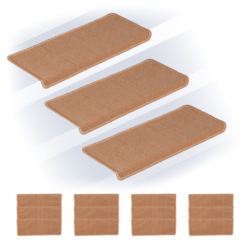 foto del prodotto relaxdays tappetini antiscivolo scale interne, set 15 tappeti adesivi per gradini, 65x24 cm, strisce coprigradini, beige