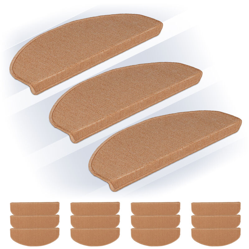 foto del prodotto relaxdays tappetini antiscivolo scale interne, set 15 tappeti adesivi per gradini, 65x24 cm, strisce coprigradini, beige