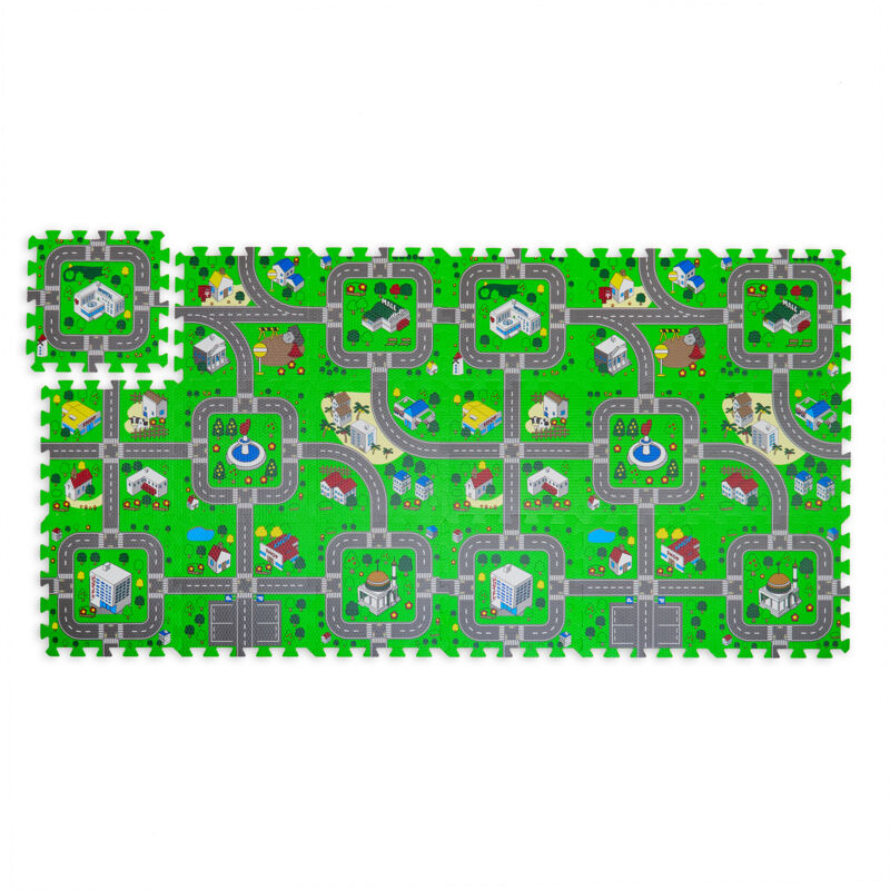 foto del prodotto relaxdays tappeto gioco bambini, puzzle 18 tasselli, design con strade, tappetino gattonare 178,5 x 90 cm, multicolore