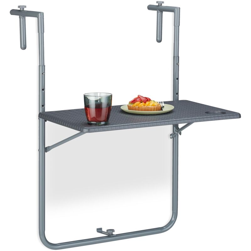 foto del prodotto relaxdays tavolino da balcone pieghevole, 59,5 x 60 cm, mini tavolo appeso, regolabile in altezza, salvaspazio, grigio, acciaio