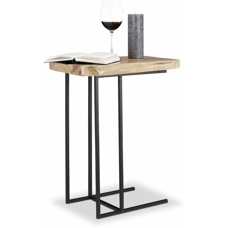 foto del prodotto relaxdays tavolino da divano in legno di cedro, hxlxp 60 x 34 x 49,5 cm, comodino e tavolo basso, nero e marrone chiaro