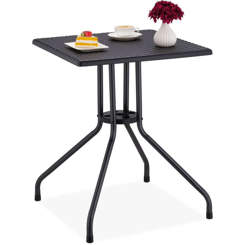 foto del prodotto relaxdays tavolino da giardino, design rattan, hlp 75x61x61 cm, tavolo quadrato da esterni, in plastica e acciaio, nero