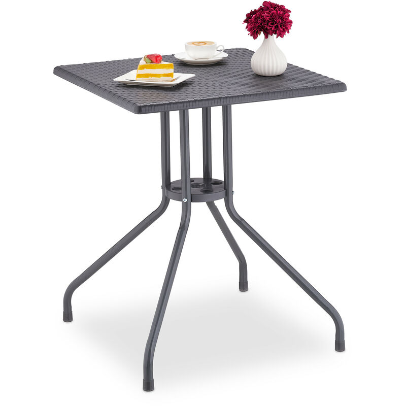 foto del prodotto relaxdays tavolino da giardino, design rattan, hlp 75x61x61 cm, tavolo quadrato da esterni, plastica e acciaio, grigio