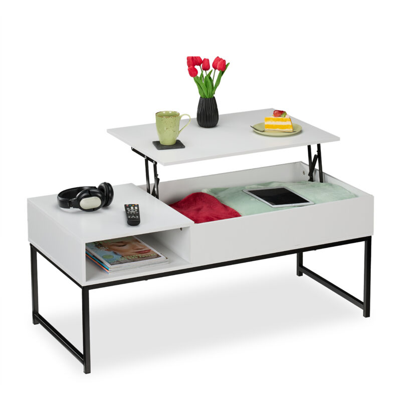 foto del prodotto relaxdays tavolino da salotto contenitore, tavolo basso da caff con scomparto portaoggetti, hlp 45x110x50 cm, bianco
