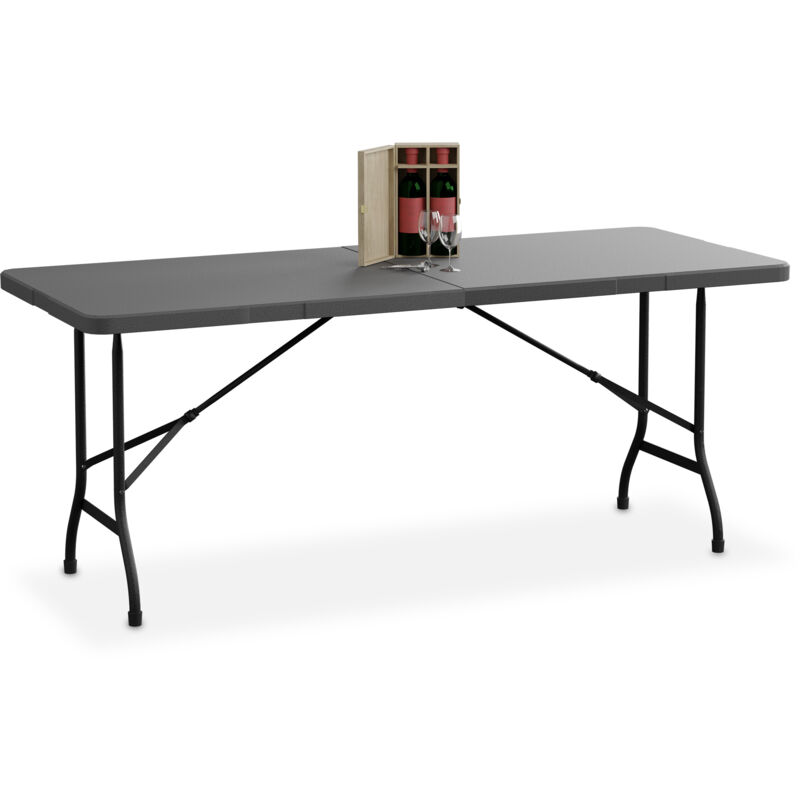 foto del prodotto relaxdays tavolino ripiegabile da giardino, hlp 72x180x74 cm, tavolo pieghevole di plastica e acciaio, 8 persone, grigio