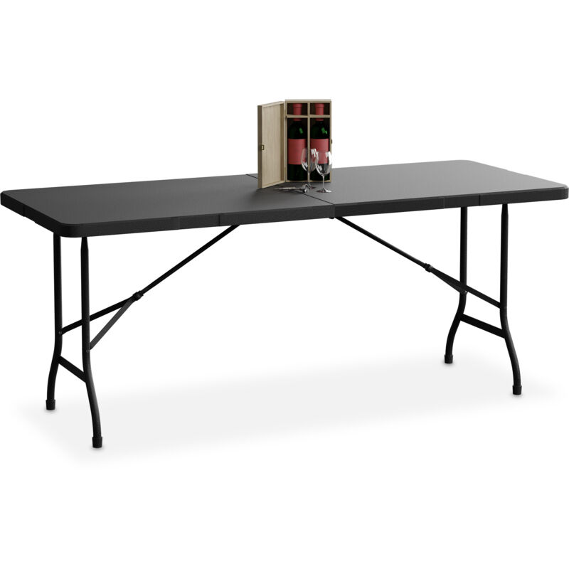 foto del prodotto relaxdays tavolino ripiegabile da giardino, hlp 72x180x74 cm, tavolo pieghevole di plastica e acciaio, 8 persone, nero
