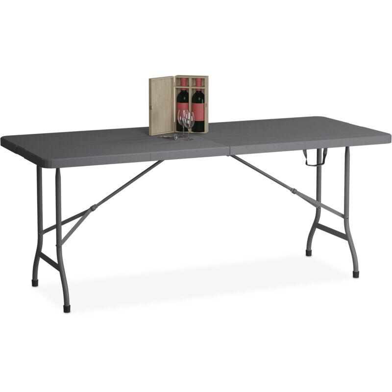 foto del prodotto relaxdays tavolino ripiegabile da giardino, hlp 73x180x74 cm, tavolo pieghevole di plastica e acciaio, campeggio, grigio