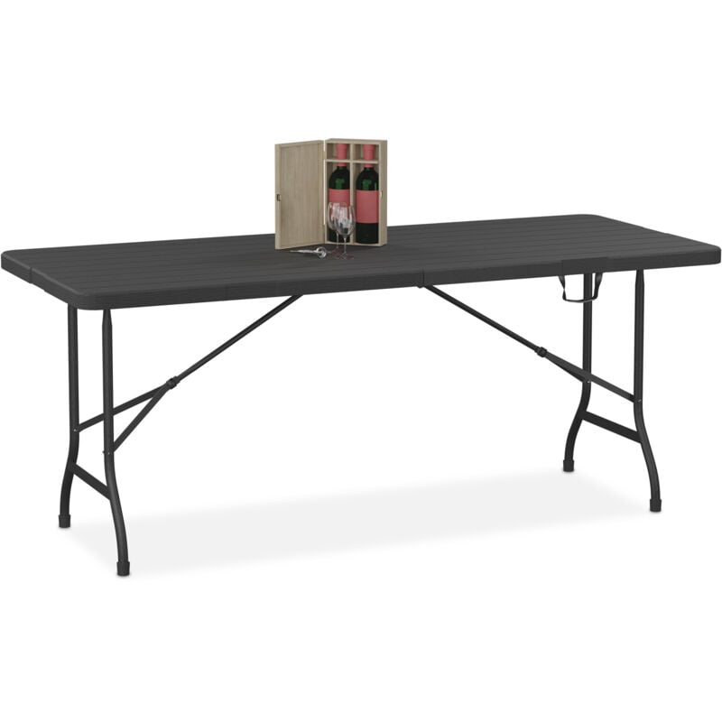 foto del prodotto relaxdays tavolino ripiegabile da giardino, hlp 73x180x74 cm, tavolo pieghevole di plastica e acciaio, campeggio, nero