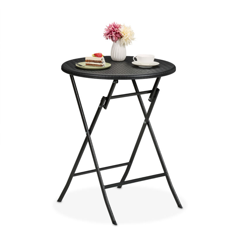 foto del prodotto relaxdays tavolo da campeggio pieghevole, hxd 75 x 60 cm, tavolino in plastica rotondo, posto per 4 persone, nero