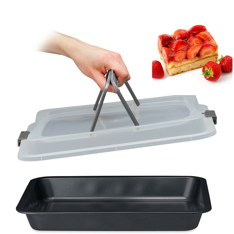 foto del prodotto relaxdays - teglia con coperchio, pirofila rettangolare, casseruola portatorte manici, 3in1, lxp 40,5 x 32,5 cm, grigio