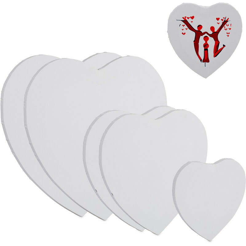 foto del prodotto relaxdays tela a forma di cuore per pittura acrilica, set 6 canvas da dipingere, per acquerelli, tempere a olio, bianco