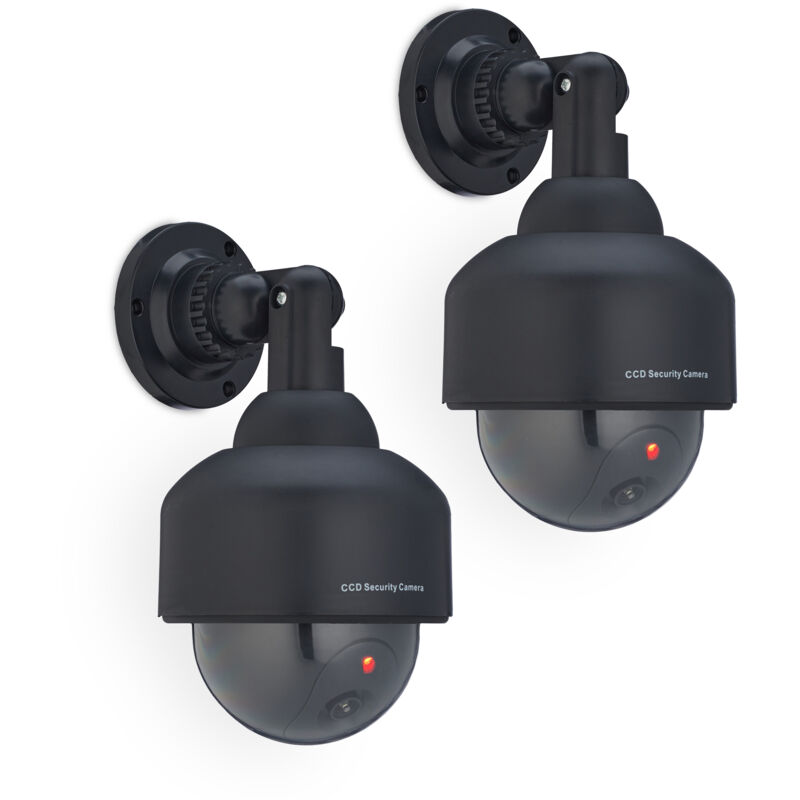 foto del prodotto relaxdays telecamera finta di sorveglianza, set 2 dummy camera, led lampeggiante, hlp 23,5x12,5x14 cm, deterrente, nero