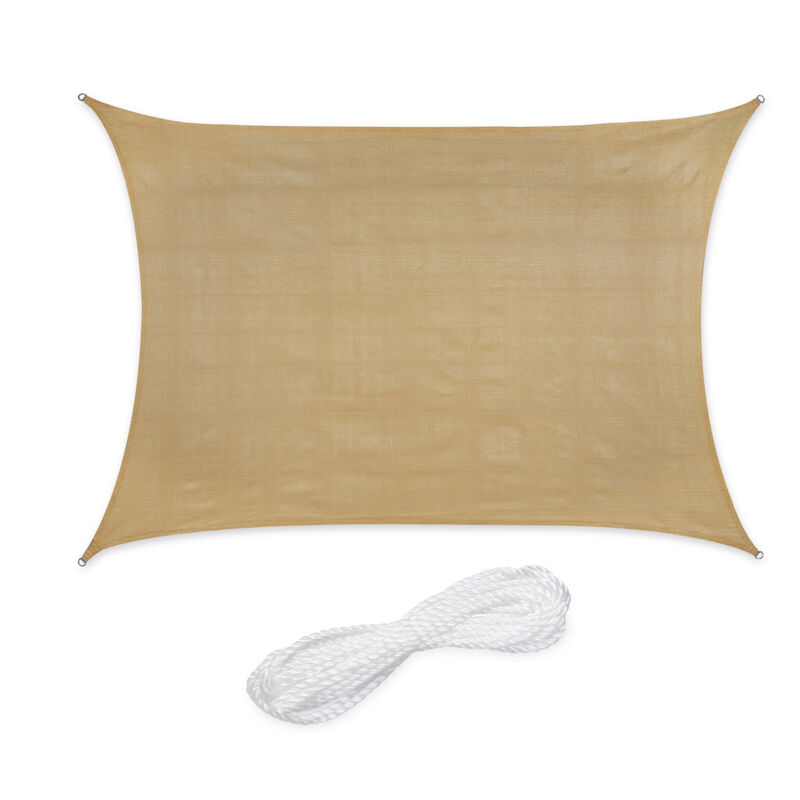 foto del prodotto relaxdays tenda a vela parasole, in tessuto hdpe anti uv, corde di supporto, ombra balcone e giardino, 2x4 m, beige
