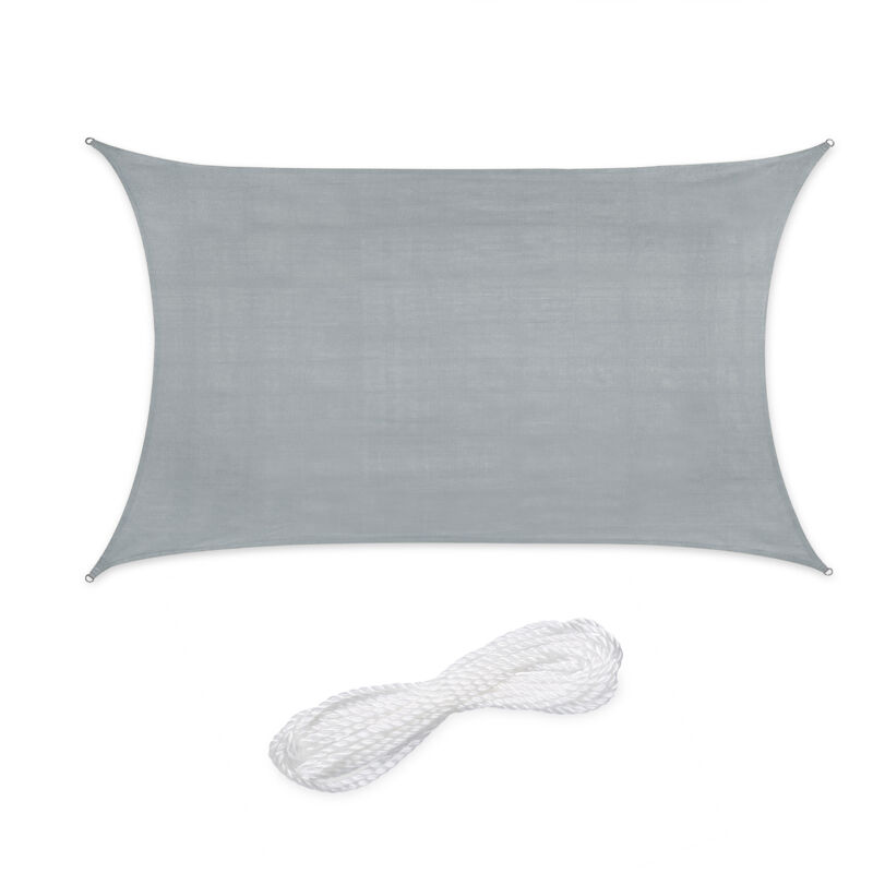 foto del prodotto relaxdays tenda a vela parasole, tessuto hdpe anti uv, corde di supporto, ombra balcone e giardino, 2x3 m, grigio chiaro