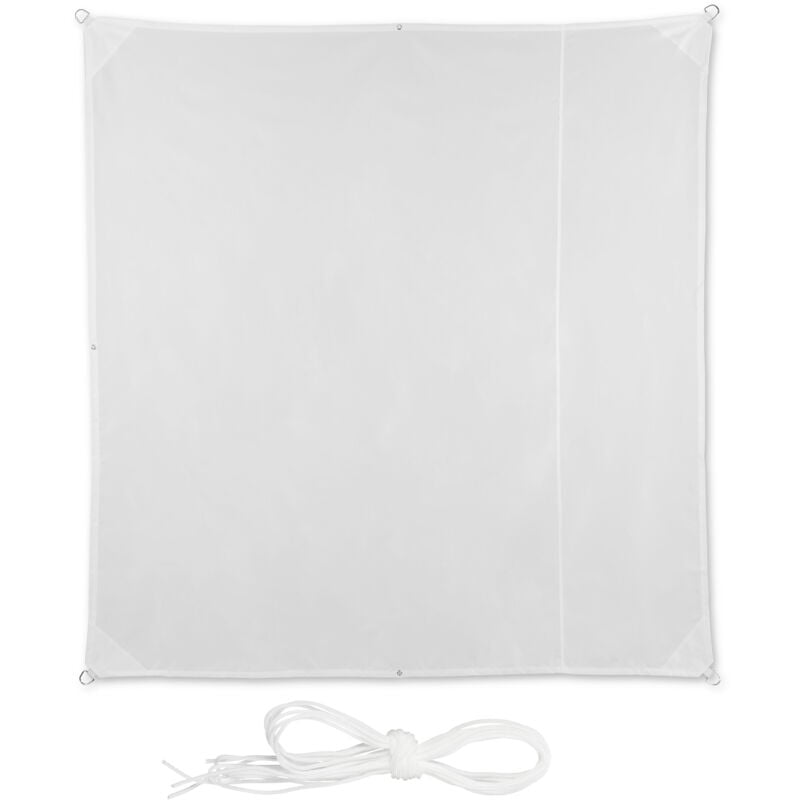foto del prodotto relaxdays tenda a vela quadrata, impermeabile, anti uv, con corde di supporto, terrazza e giardino, lxp 2x2 m, bianca, 2 x 2 m