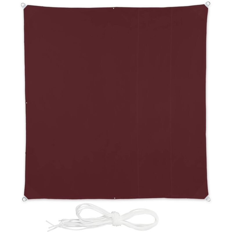 foto del prodotto relaxdays tenda a vela rettangolare, idrorepellente, corde di supporto, terrazza, ombra, giardino, 2,5x2,5 m, bordeaux