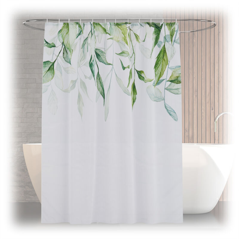 foto del prodotto relaxdays tenda da doccia antimuffa, 180x200 cm, tendina vasca da bagno, 12 anelli, poliestere lavabile, design piante