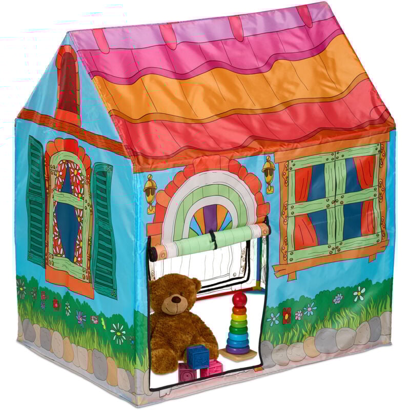foto del prodotto relaxdays tenda da gioco a forma di casetta per bambini, giocattolo camera da interno, hlp 103 x 96 x 75 cm, colorata