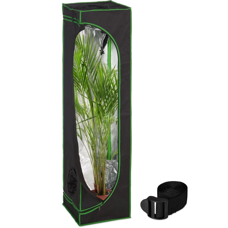 foto del prodotto relaxdays tenda per coltivazione idroponica, serra per piante da interno, telo riflettente hlp 160x40x40 cm, nero verde