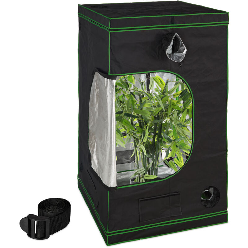 foto del prodotto relaxdays tenda per coltivazione idroponica, serra per piante interno, telo riflettente hlp 200x120x120 cm, nero verde