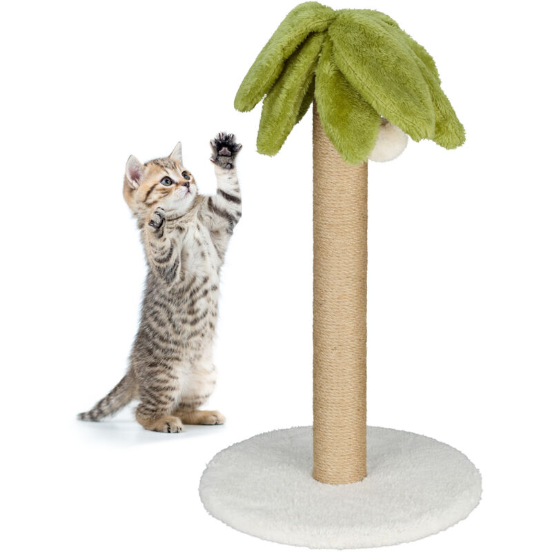 foto del prodotto relaxdays tiragraffi per gatti, albero tira graffi, palma con corda e pompon, palo graffiatoio hxd 54x31 cm, colorato