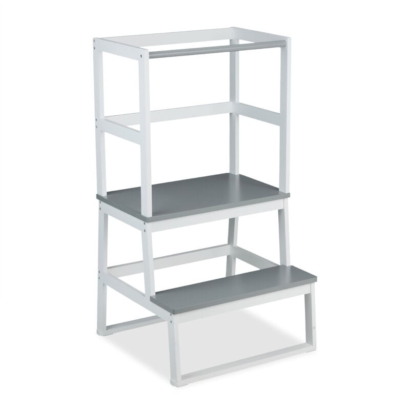 foto del prodotto relaxdays torre montessoriana bambini da 1 anno, scaletta tower di apprendimento, 93x50x48,5 cm, bamb , bianco grigio