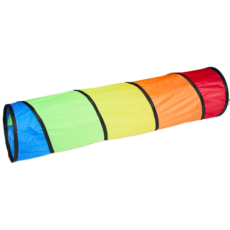foto del prodotto relaxdays tunnel da gioco per bambini, tubo per gattonare bimbi, lx 180x46 cm, poliestere pop up, ostacoli, colorato