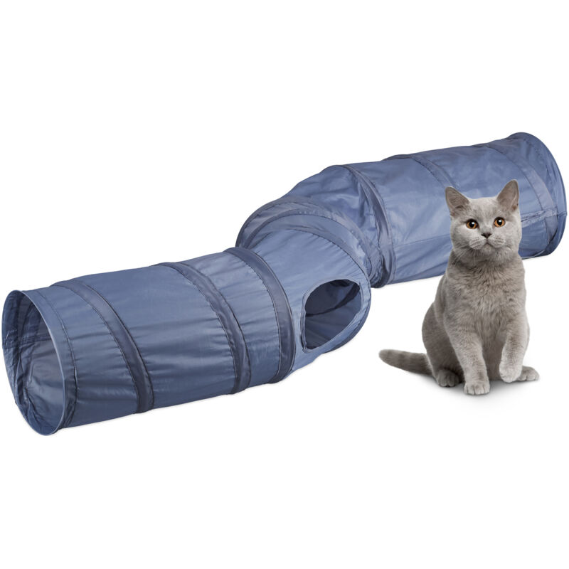 foto del prodotto relaxdays tunnel per gatti, hlp 25x131,5x35 cm, tubo a 4 uscite, cat toy, gioco per conigli e porcellini india, grigio