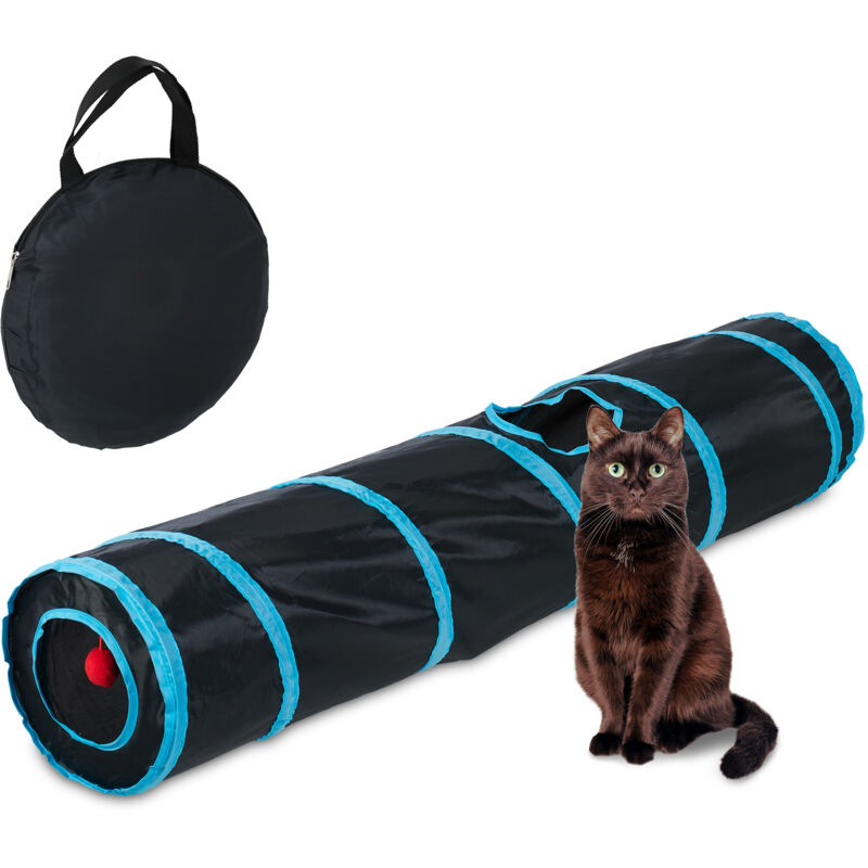 foto del prodotto relaxdays tunnel per gatti, lxd 115x24 cm, tubo pop up a 3 uscite, cat pet toys, gioco per conigli, in nylon, colorato