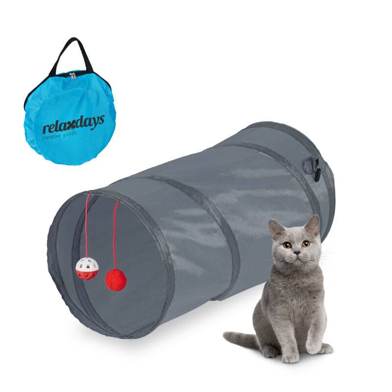 foto del prodotto relaxdays tunnel per gatti, lxd 50x25 cm, tubo cat toy con palline da gioco, anche conigli e porcellini d india, grigio