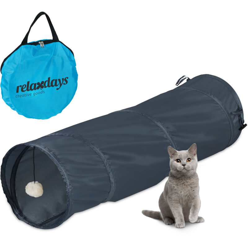 foto del prodotto relaxdays tunnel per gatti, lxd 88 x 25 cm, tubo pop up, cat pet toys, gioco per conigli e porcellini d india, grigio