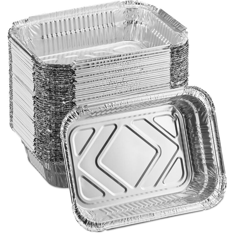foto del prodotto relaxdays vaschette in alluminio per barbecue, set da 50, lxp 18,5 x 13 cm, contenitori rettangolari per grill, argento