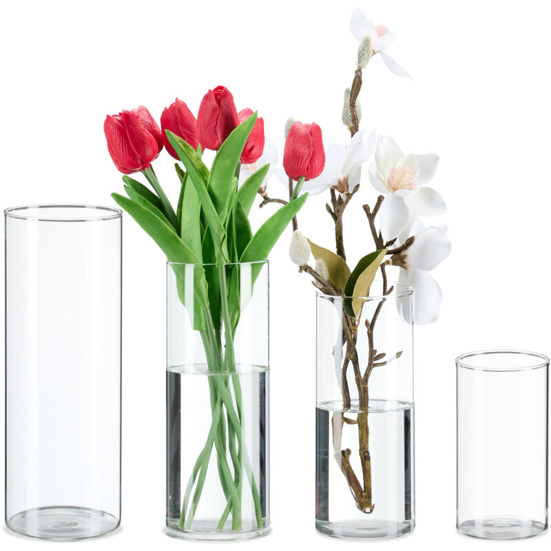 foto del prodotto relaxdays vasi in vetro decorativi, set 4 vasetti per fiori e candele, interno, varie misure, centrotavola, trasparente