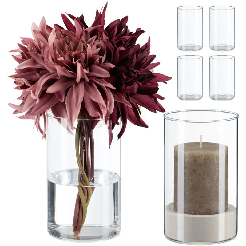 foto del prodotto relaxdays vasi in vetro decorativi, set 6 vasetti fiori e candele da interno, hxd 15x9,5 cm, centrotavola, trasparente