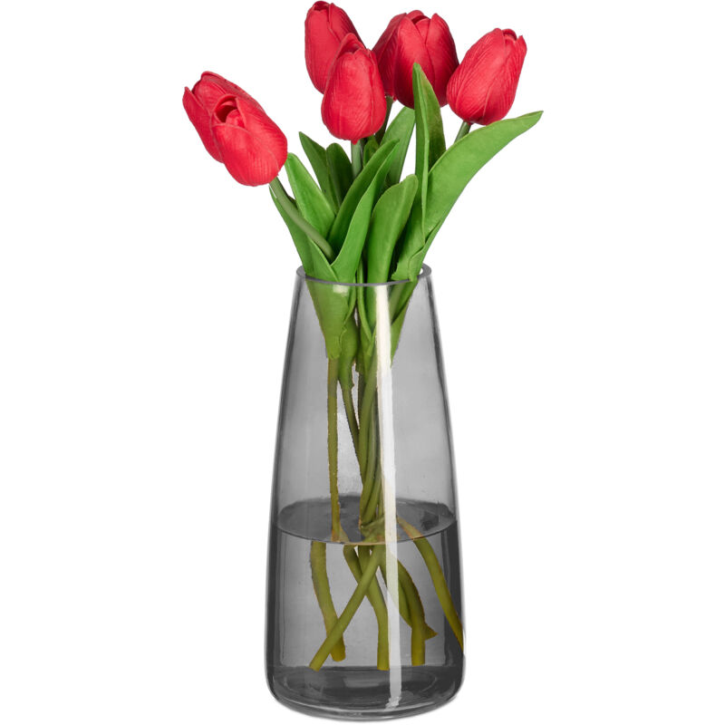 foto del prodotto relaxdays vaso in vetro decorativo, vasetto per fiori da interno, hxd 21,5x15 cm, decorazione centrotavola, grigio